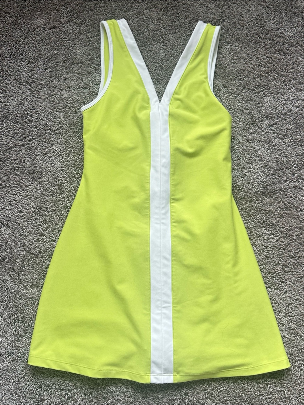 Abercrombie & Fitch Neon Lime V-Neck Mini Dress with White Center Stripe